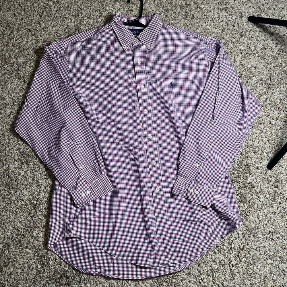 Ralph Lauren Men's Button-Down Shirt Sz 16.5 Medium Blue Pink Check Classic Fit